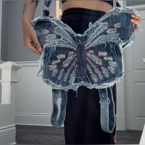 Y2K Denim Butterfly Shoulder Bag Purse Backpack